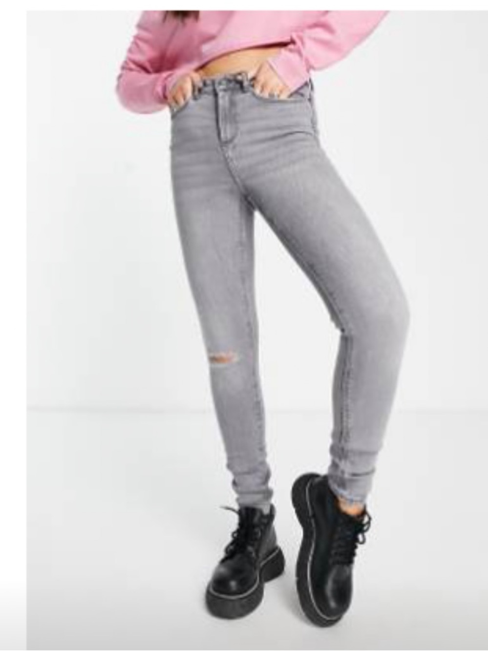 Noisy May Gray Skinny Jeans with Subtle Distress